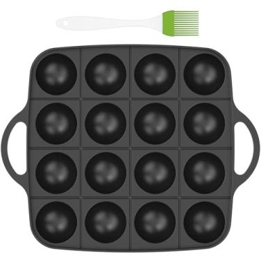 Imagem de Panela Takoyaki de 16 furos, churrasqueira Takoyaki de alumínio antiaderente premium, máquina de bola de polvo de 4 cm para fogão a gás Aebleskiver, bolas de panqueca autênticas Osaka Street Food