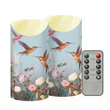 Imagem de Wassud Pacote com 2 velas de beija-flores sem chama com controle remoto, velas realistas cintilantes com temporizador, velas decorativas para Natal, casamento, festa, decoração de casa média