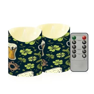 Imagem de Wassud Pacote com 2 velas sem chama com padrão de cerveja com controle remoto, velas realistas cintilantes com temporizador, velas decorativas para Natal, casamento, festa, decoração de casa pequena