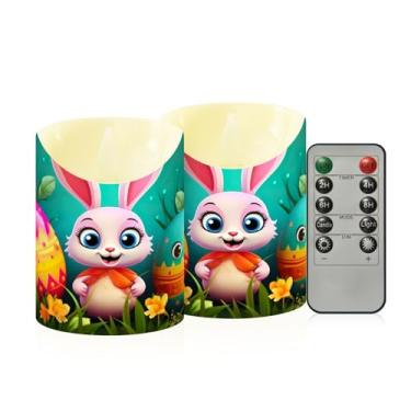 Imagem de Wassud Pacote com 2 velas sem chama de coelho e ovos com controle remoto, velas realistas cintilantes com temporizador, velas decorativas para Natal, casamento, festa, decoração de casa pequena