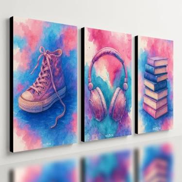 Imagem de Kit 3 Quadro Decorativo Menina Faculdade Estudos Rosa Quarto Qualidade Premium Moderno (40x28cm)