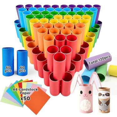 Imagem de Seeyauro Pacote com 120 tubos de papelão kraft para artesanato - 3,5 x 9,5 cm e rolos de papel higiênico resistentes a 3,5 x 8,4 cm - rolos de papel higiênico para bricolage, material escolar e