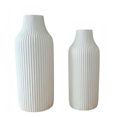 Imagem de Kit 2 Vasos Decorativo Cachepot Estilo Minimalista Moderno Flores Folhagem Plastico - Vasos decorativos para sala(Branco,Kit 18cm e 15cm)