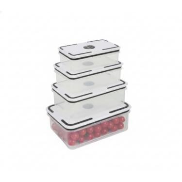 Imagem de Conjunto de 4 Potes Herméticos Retangulares, Plástico Transparente com Tampa Branca, Empilháveis para Armazenamento de Alimentos na Cozinha, Sistema de Vedação