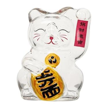 Imagem de IEUDNS Cofrinho Gato da Sorte em Vidro Transparente para Adultos e Crianças, Ouro