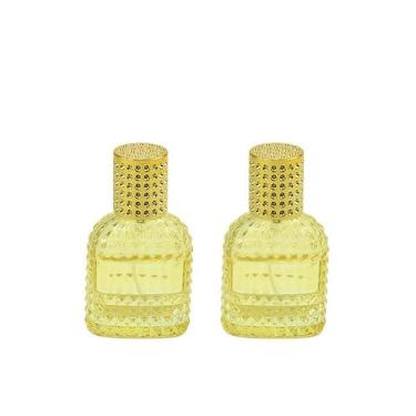 Imagem de Gyaxiang Frasco de spray de perfume atomizador de vidro amarelo de 30 ml, 2 frascos de spray de perfume vazios recarregáveis para viagens, recipientes pulverizadores de névoa fina para óleos