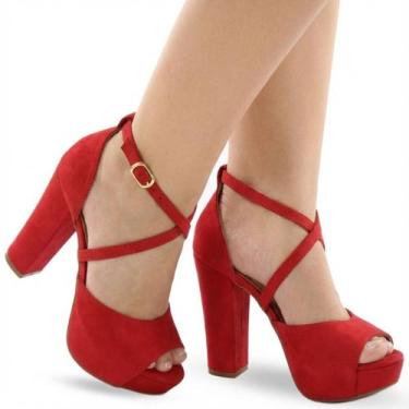 Imagem de Sandália Feminina Meia Pata Salto Grosso Tiras P11 - Modarpe, Vermelho