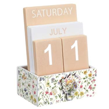 Imagem de AceOrbit Bloco de madeira silvestre calendário perpétuo, decoração de mesa de fazenda, fofo, aquarela, mês e semana, data, calendário decorativo, escritório, casa, mesa, presente para mulheres