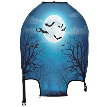 Imagem de Joisal Capas de bagagem gráficas para protetor de mala, antiarranhões, assustador, morcegos de Dia das Bruxas, azul, manga de bagagem de viagem para mulheres, Bastões assustadores de halloween azuis