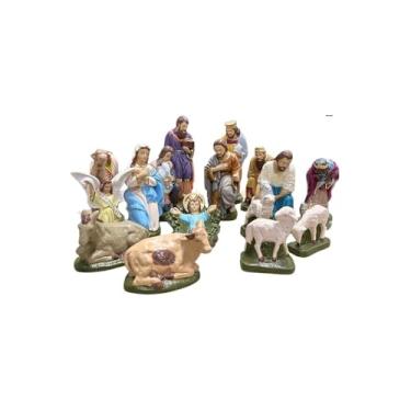 Imagem de Presépio de Natal com 11 Peças em Resina, Cena do Nascimento de Jesus, Maria, José, Reis Magos, Anjo, Pastor, Animais