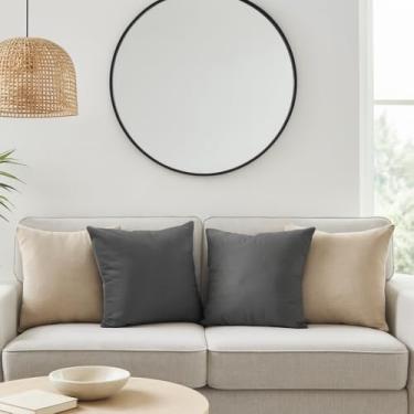 Imagem de Kit 4 Capas de Almofadas Sofisticadas, Linho Cru e Veludo, 44x44cm, 2 Peças Linho e 2 Peças Veludo cinza chumbo, com Zíper Invisível