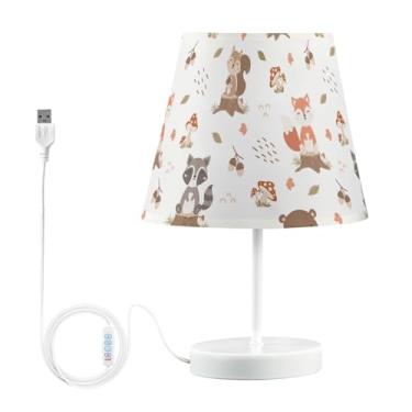 Imagem de Joisal Bonitos animais da floresta sentados no toco lâmpada de mesa com abajur pequeno abajur de cabeceira, lâmpada de LED