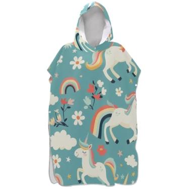 Imagem de Joisal Poncho de surf verde unicórnio de desenho animado para Adul leve unissex adulto poncho com capuz toalha de natação