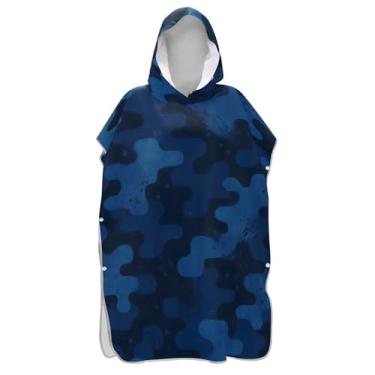 Imagem de TSENQUE Roupão reutilizável para adultos poncho de surfe toalha de banho com capuz azul marinho camuflagem unissex poncho adulto com capuz