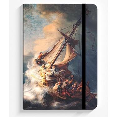 Imagem de Caderno de desenho 21 x 14 cm - Com temas artísticos clássicos, capa dura sem linhas quadriculadas, papel de alta gramatura, adequado para artistas, estudantes e colecionadores de arte. (Tempesteade no mar,>> PONTILHADO <<)