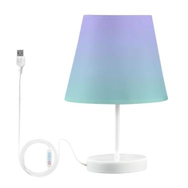 Imagem de Joisal Abajur de cabeceira pequeno gradiente verde roxo para os olhos, abajur de mesa para mesa, lâmpadas para mesas de canto de sala de estar