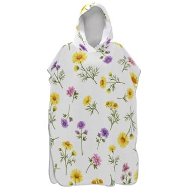 Imagem de Joisal Poncho de surf colorido flores silvestres trocador adulto toalha de praia com capuz impressão plus size ponchos de praia para homens
