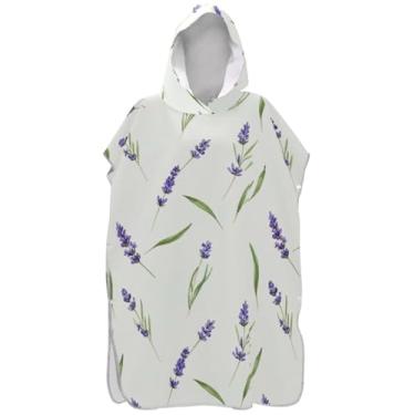 Imagem de Joisal Poncho de surf branco lavanda aquarela para adultos trocador leve masculino feminino poncho com capuz toalhas de banho com capuz
