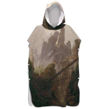 Imagem de Joisal Poncho de surf com estampa de paisagem de montanhas rochosas para adultos roupão reutilizável masculino feminino com capuz toalha de natação bonito