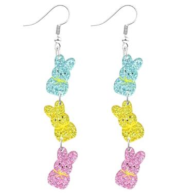 Imagem de Nanafast Brincos femininos de acrílico para Páscoa, com glitter, ovo de coelho, brincos fofos de primavera, acessórios de roupa de Páscoa feliz, Acrílico, Sem pedra preciosa
