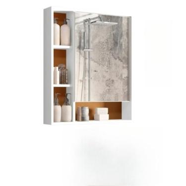 Imagem de Armário Espelheira Para Banheiro Com Porta Prateliras Suspenso(Branco/Nature)