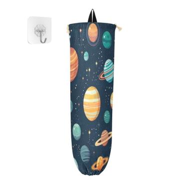 Imagem de GAIGEO Sistema solar de desenho animado, 2 unidades, dispensador de sacolas de supermercado, organizador de sacolas de plástico, suporte de plástico para armário