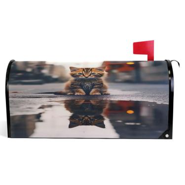 Imagem de TSENQUE Capas de caixa de correio magnéticas decorativas fofas gatinho vívido gato vinil caixa de correio envoltório verão fazenda decoração caixa de correio exterior tamanho padrão 52,6 x 45,8 cm