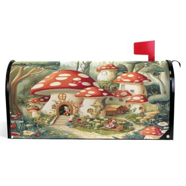 Imagem de TSENQUE Capas magnéticas decorativas para caixa de correio casa cogumelo outono caixa de correio vinil decoração moderna caixa de correio tamanho grande 64,5 x 52,8 cm