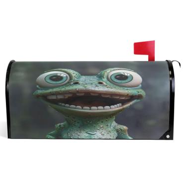 Imagem de TSENQUE Capas decorativas para caixa de correio de vinil magnético envoltórios de caixa de correio de inverno decorações de caixa de correio modernas engraçadas sapo verde animal tamanho padrão 52,56