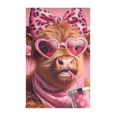 Imagem de Joisal Toalhas de prato de flores para cozinha decorativas fofas vaca highland toalha de mão chá dos namorados bonito para secar pratos macios absorventes 45 x 71 cm, pacote com 6