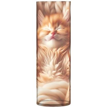 Imagem de Vaso de flores cilíndrico decorativo fofo com estampa de animal, vaso grande de plástico floral, fofo, personalizado, decoração de outono para quarto, 30 cm x 9,9 cm