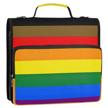 Imagem de Novo design colorido arco-íris orgulho gay organizador de fichário com zíper 3 anéis de 3 anéis bolsa resistente para fichários escolares com alça de ombro estojo de armazenamento portfólio com alça