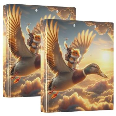 Imagem de Fichários Morning Flight Hamster Duck Rise 3,8 cm com 3 argolas para 200 folhas, estampas de animais, pastas de carteira de anéis redondos, 31,5 x 27 x 6 cm, 1 pacote