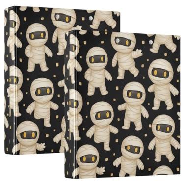 Imagem de Fichários personalizados de 3 anéis de 3 anéis de 3 múmias fofas de Halloween com 200 folhas, fichário de receitas com anel redondo, 31,5 x 27 x 6 cm, pacote com 2