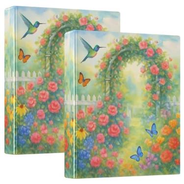 Imagem de Fichário personalizado com três anéis de flores desabrochando com cenário de jardim, 200 folhas, fichário de apresentação de anel redondo, 31,5 x 27 x 6 cm, pacote com 2