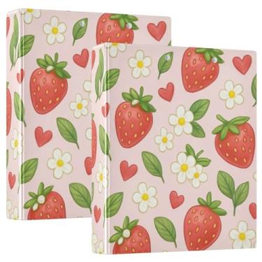 Imagem de Fichários fofos de morangos rosa com 3 anéis de 3 cm comporta 200 folhas, fichário fofo para prancheta, 31,5 x 27 x 6 cm, 1 pacote