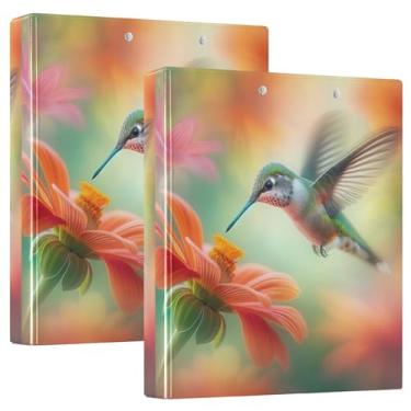 Imagem de Fichários beija-flor laranja 3,8 cm, 3 anéis, 200 folhas, impressão artística, portfólio, pastas, anel redondo, 31,5 x 27 x 6 cm, pacote com 2