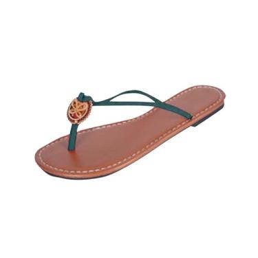 Imagem de Sandálias femininas modernas, casuais, para uso ao ar livre, rasteiras, primavera e verão, romanas, Verde, 35