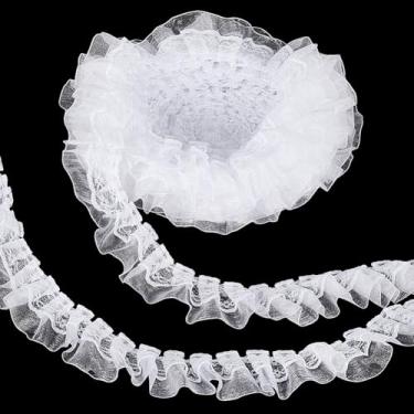 Imagem de PH PandaHall Acabamento de fita de renda branca com babados de 3,5 cm de largura, acabamento de costura em tecido de poliéster para artesanato, fantasia, fronhas, enfeites de casamento, Natal