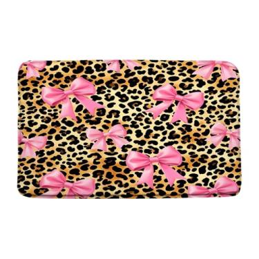 Imagem de Tapete de banho com laço rosa, estampa de leopardo, retrô, laço, marrom, guepardo, moderno, moderno, decoração estética, conjunto de cortinas de banheiro com ganchos