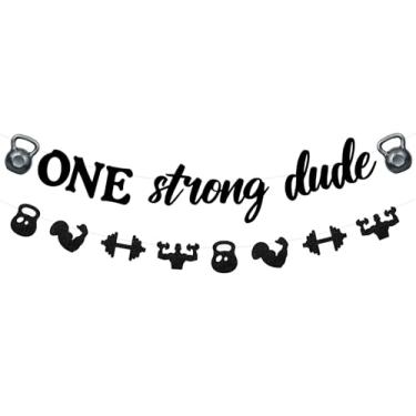 Imagem de Cheereveal Decorações de festa de 1º aniversário de academia, faixa de um cara forte e guirlanda temática de levantamento de peso para meninos de um ano de idade suprimentos de festa de aniversário