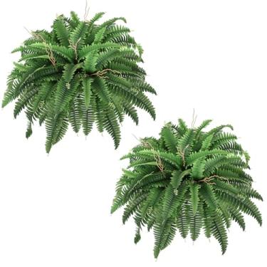 Imagem de Keeplush Planta artificial de samambaia Boston de 107 cm, 2 samambaias falsas para uso ao ar livre, plantas artificiais realistas com 86 folhas para jardim, varanda, pátio, casa, escritório, sala de