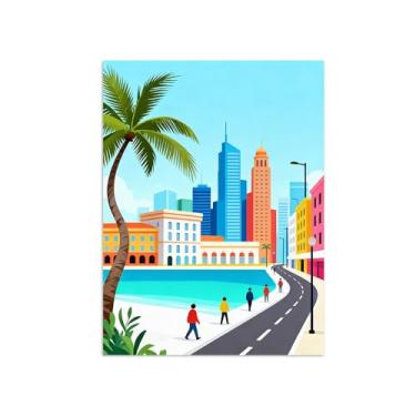 Imagem de Pôster paisagem - Árvore Prédios City Street - Impressões em Tela - Imagem Moderna Natureza para Sala de Estar Decoração 60x80cm Sem Moldura