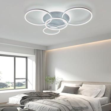 Imagem de Luminária de teto LED dimerizável com 5 anéis, 72 W, com controle remoto, ideal para sala de estar, quarto e cozinha (branca, 4+1 lâmpadas).