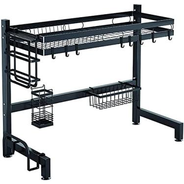 Imagem de Escorredor de pratos de aço inoxidável 2 níveis escorredor de pratos com placa de drenagem suporte de tábua de corte à prova de ferrugem prato de cozinha prateleira de bancada (tamanho: P) organizador