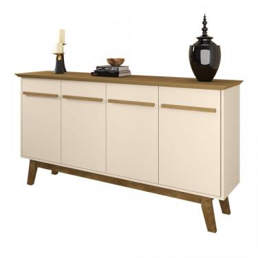 Imagem de Aparador Buffet 4 Portas e Prateleira Removível Opala Móveis Bechara Cinamomo/off White