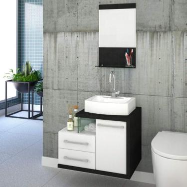 Imagem de Gabinete Com Cuba De Apoio Rt41 E Espelheira Com Prateleira De Vidro Legno 651w Compace Branco/preto Onix