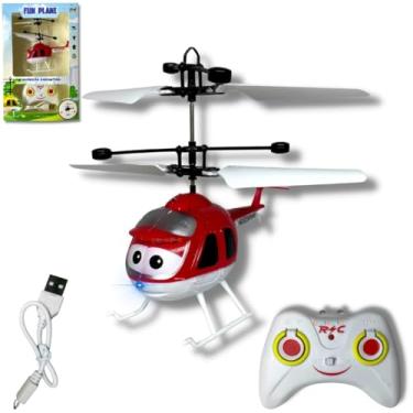 Imagem de Helicóptero De Controle Remoto Recarregável Infantil, Voa, Faz Giros, Luzes LED e Hélice Dobrável - Brinquedo para Crianças