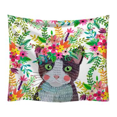 Imagem de Tapeçaria, aquarela, planta verde, parede de gato, 150x130cm, microtecido