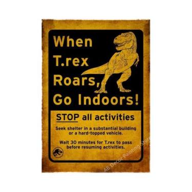 Imagem de Placa De Advertência Vintage De Dinossauro, Pôster Retrô, Arte Estétic